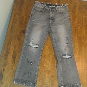Risen High Rise Distressed Gray Cropped Jeans Style RDP1255 30/11